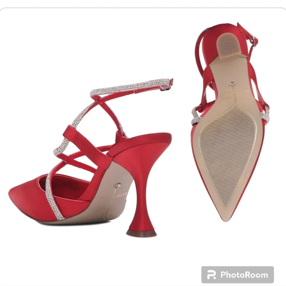 Vince Camuto Kadrya Red Rhinestone Ankle Strap Dress Heels 7.5 New